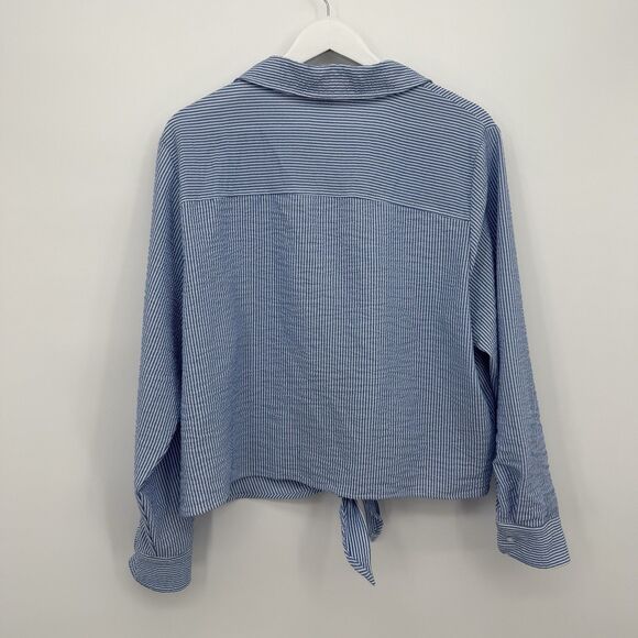 H&M Blue & White Pinstripe Button Front Tie Top Size US 12 - Picture 8 of 10